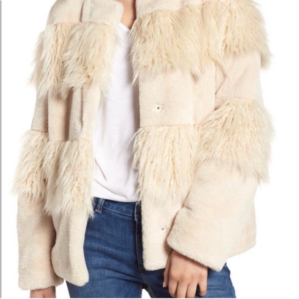 BCBGeneration Ivory Faux Fur Long Sleeved Button Front Coat